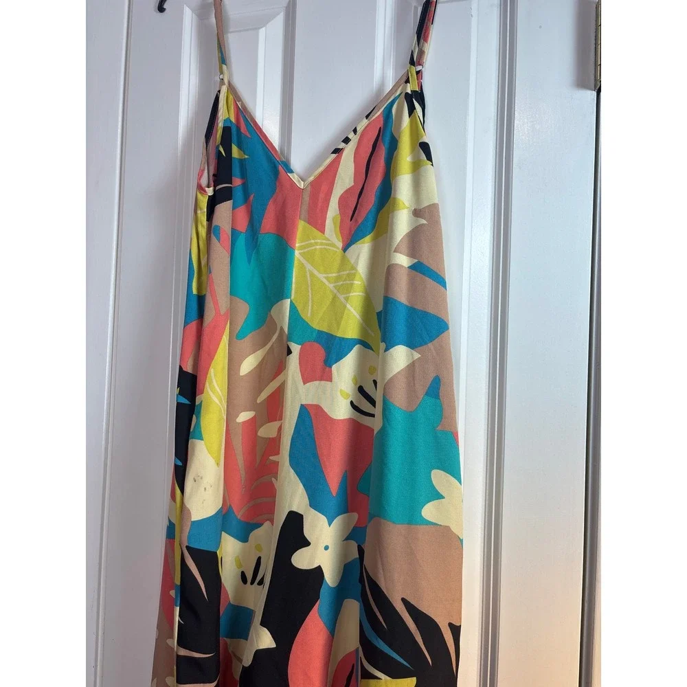 Luukse Tropical Floral Wide Leg Jumpsuit V-Neck Spaghetti Strap Multicolor L